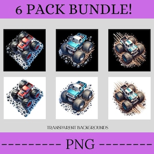 6 PNG Monster Truck Clipart | Extreme Offroad Vehicle Clipart, Monster truck bundle, Illustrations | Instant Download for Commercial Use