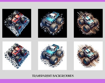 6 PNG Monster Truck Clipart | Extreme Offroad Vehicle Clipart, Monster truck bundle, Illustrations | Instant Download for Commercial Use