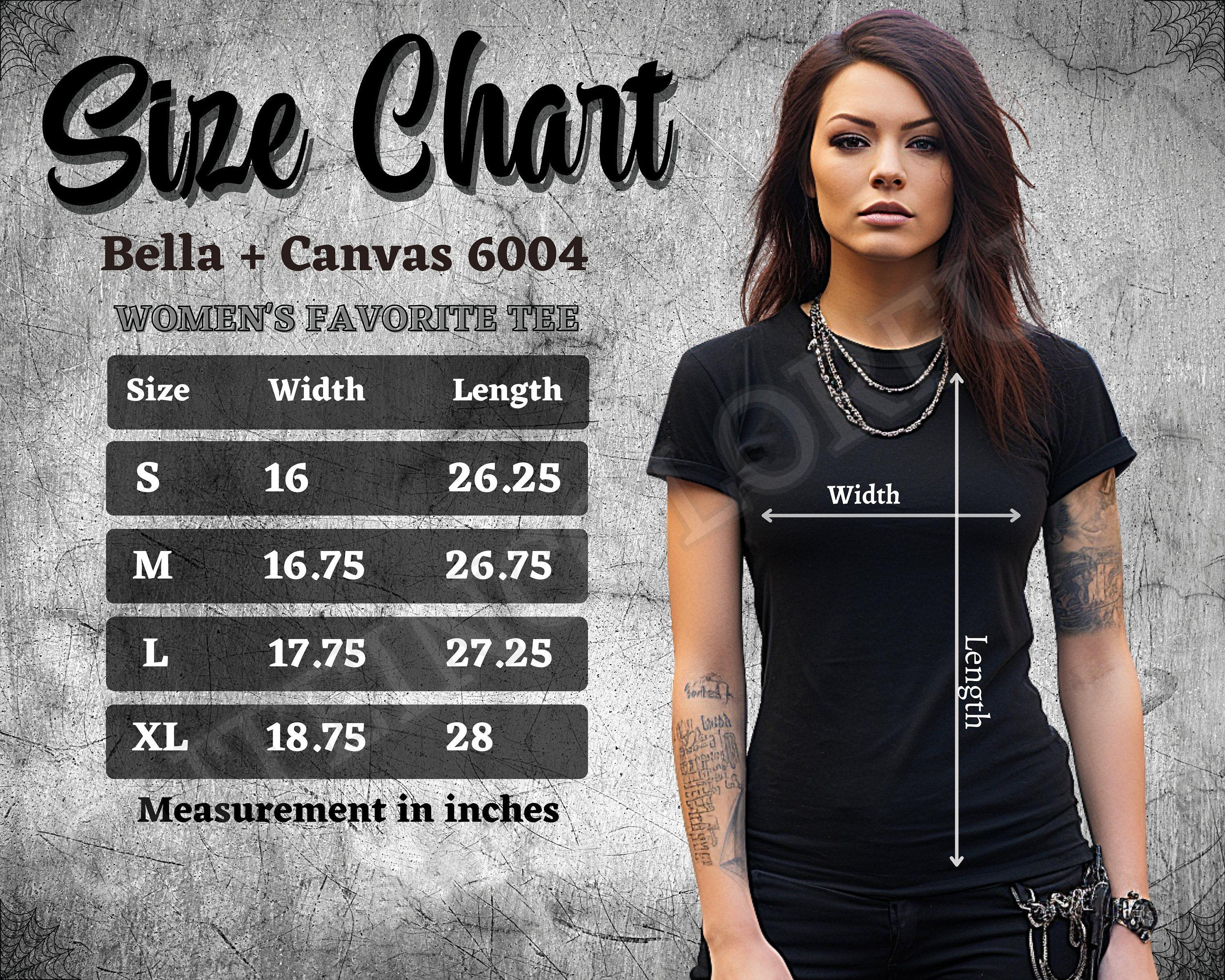 Bella Canvas 6004 Size Chart, 6004 Mockup, Women's Slim Fit Size Chart