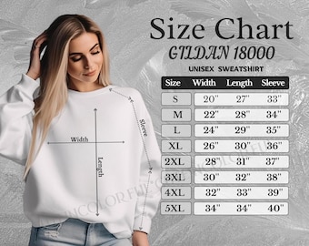 4 Gildan 18000 Size Chart, Gildan Sweatshirt Size Chart, Gildan Unisex Heavy Blend Crewneck Size Chart, Gi18000 Sweater Size Charts, 18000