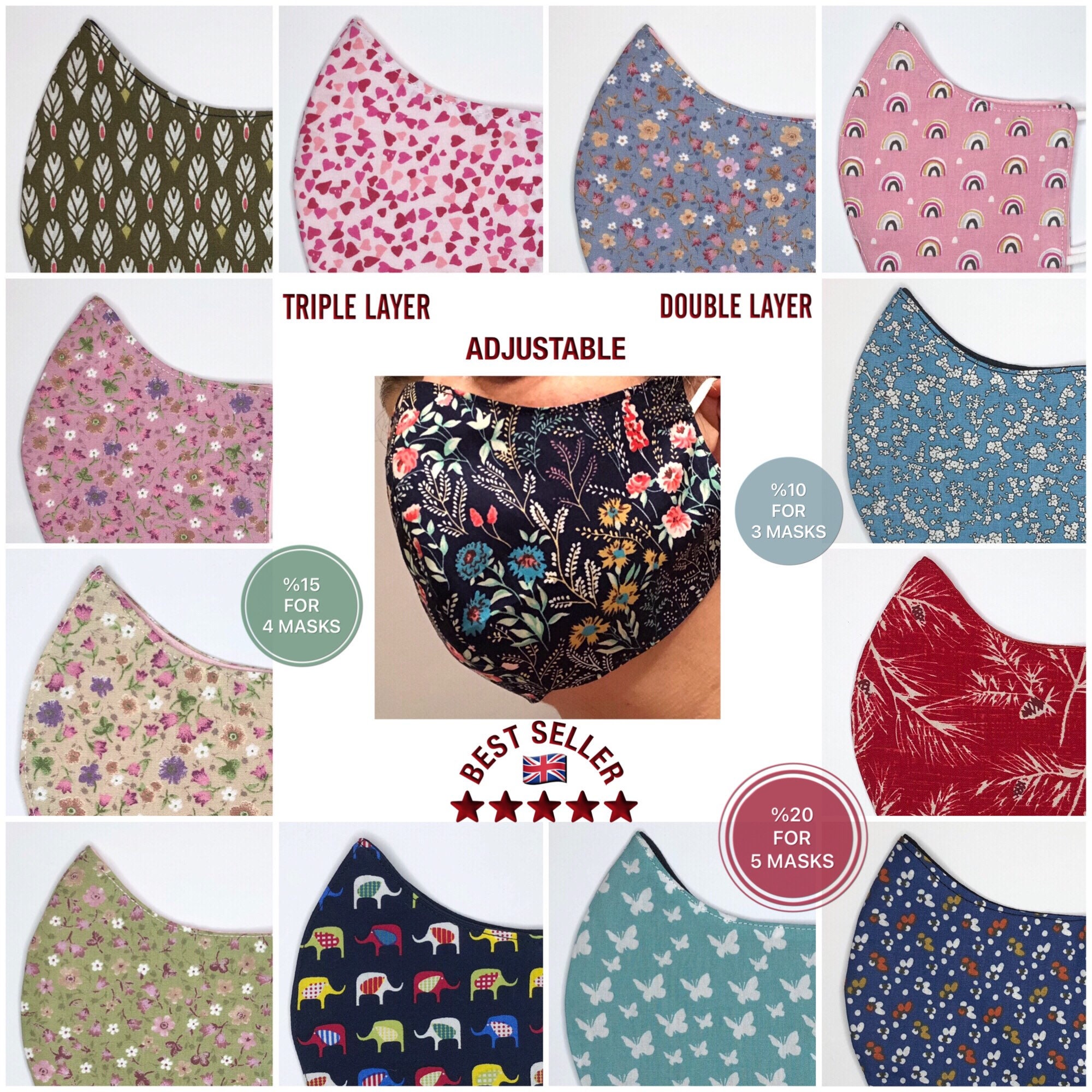 Adjustable WOMEN Mask, Women Face Mask, Handmade Women Face Masks UK,…