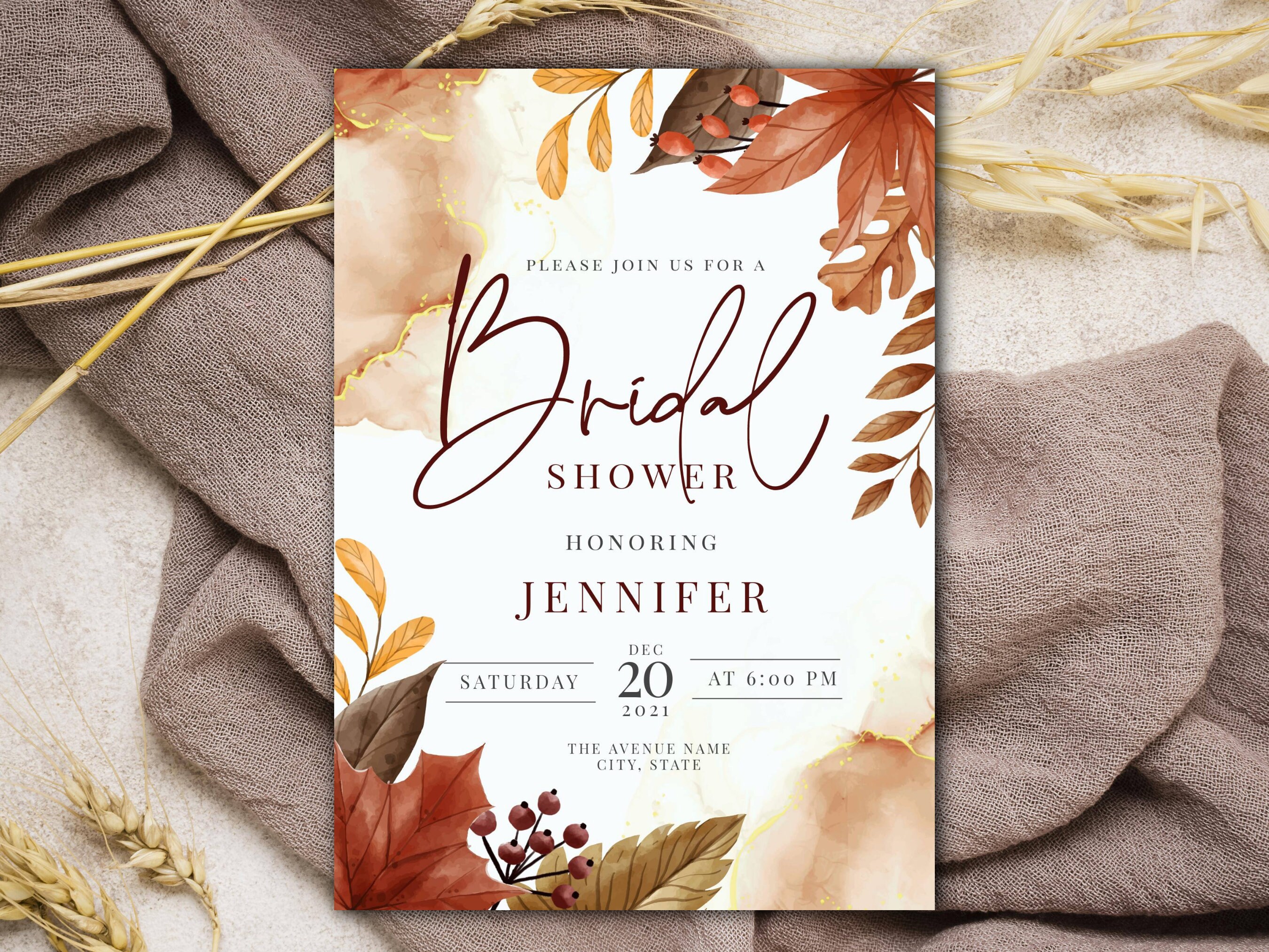 Fall Bridal Shower Invitation Elegant Leaf Fall Bridal Etsy