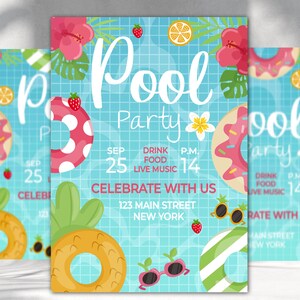 Pool Party Invitation, Pool Birthday Invitation, Summer Swimming Pool Party, Editable invitation, Instant Download pool party birthday