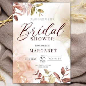 Fall Bridal Shower Invitation, Elegant Leaf Fall Bridal Shower, rustic bridal shower invitation, Bridal Shower Invitation, INSTANT DOWNLOAD