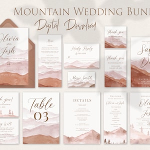 Mountains Wedding Invitation Bundle, Hills Wedding, Fall Autumn Wedding Theme, Smoky mountain wedding invitations, Bohemian mountain