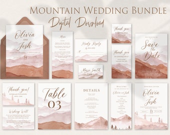 Mountains Wedding Invitation Bundle, Hills Wedding, Fall Autumn Wedding Theme, Smoky mountain wedding invitations, Bohemian mountain