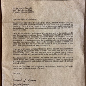 Halloween 2 - Dr Loomis Letter about Michael Myers