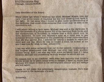 Halloween 2 - Dr Loomis Letter about Michael Myers