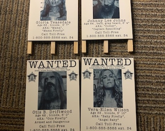 Firefly Family Wanted Poster Prints, Rob Zombie Horror Art on Easel
