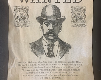 H. H. Holmes Wanted Poster  - Murder Castle Owner