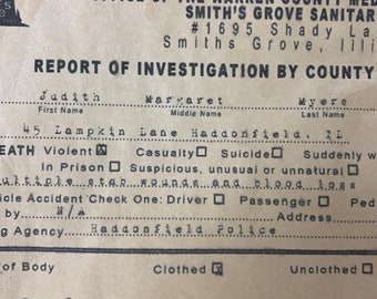 Halloween - Judith Myers Autopsy Report - Horror Movie Replica