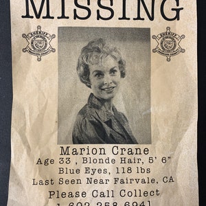 Marion Crane Missing Flyer - Psycho movie