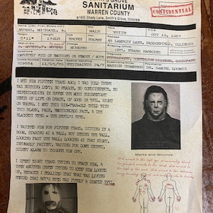 Halloween Michael Myers Admission form for Smith&#39;s Grove Sanitarium