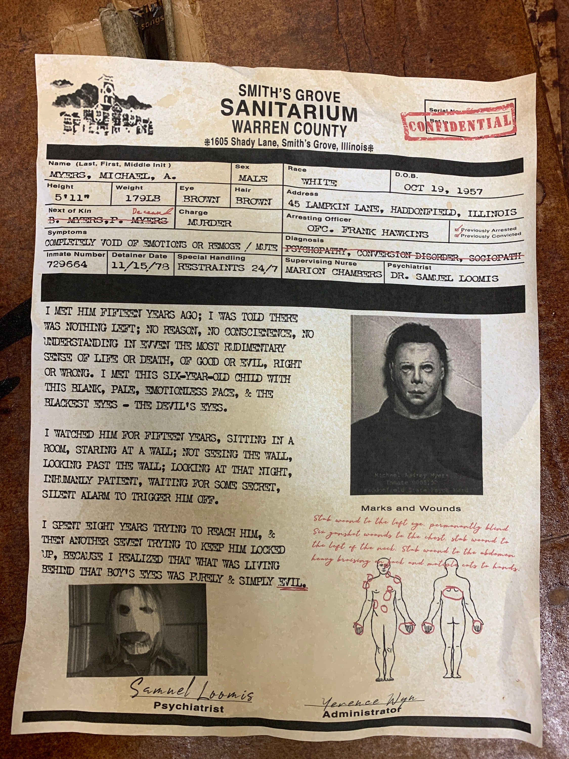 Halloween Michael Myers Admission Form for Smith's Grove Etsy Canada