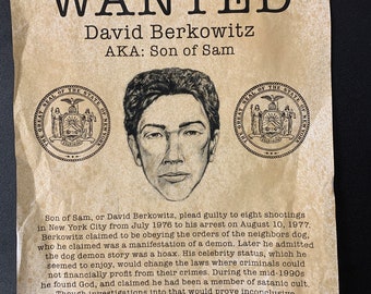 David Berkowitz - Son of Sam 44 caliber killer - Serial Killer Wanted Poster