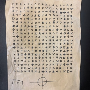 May include: A black and white image of a code with a circle and crosshairs in the bottom center. The code is made up of letters, numbers, and symbols. The text in the code reads: HER > 9 J AVPXIOLTGOG N9+B  OODWY. < KFJ BXHOM+UZGWOOLHJ S99A7LATO9O++RKO 9AM+11FP+POX/ 9+RAFJOO-DCGV>DLI +KHUXGVLI GOJO+ONY+OLA D <M+8+ZROFBOXAΘΟΚ -UV+AJ+09A<FBΫー U+R/LEIDYB98TΤΜΚΟ <JRJINOTOM+PBF OASY+NIOFBOAR JGFNAFOOOB.CVL++ YBXOЕ ОД СЕ VUZ-+ I C.OOBKΦO9A.FMQGO ROT+LOOC <+FJWBIL ++Wc+WO POSHT1409 IFXDW<AIBOYOBO-C >MDHN9KSZOA4AI Kエ+