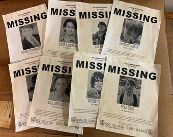 Best Seller! Horror Memorabilia IT Missing Posters Individual or Set  Richie Tozier, Beverly, Ben, Stan, Eddie, Georgie, Bill & Mike Hanlon!