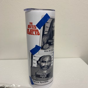 The Devil&#39;s Rejects Mug Shots 20 ounce Tumbler w/ metal straw Captain Spaulding Otis Driftwood, Baby Firefly, Mama Firefly Polaroid Design