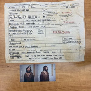 Charles Manson Booking Form and Mug Shot (Replica)