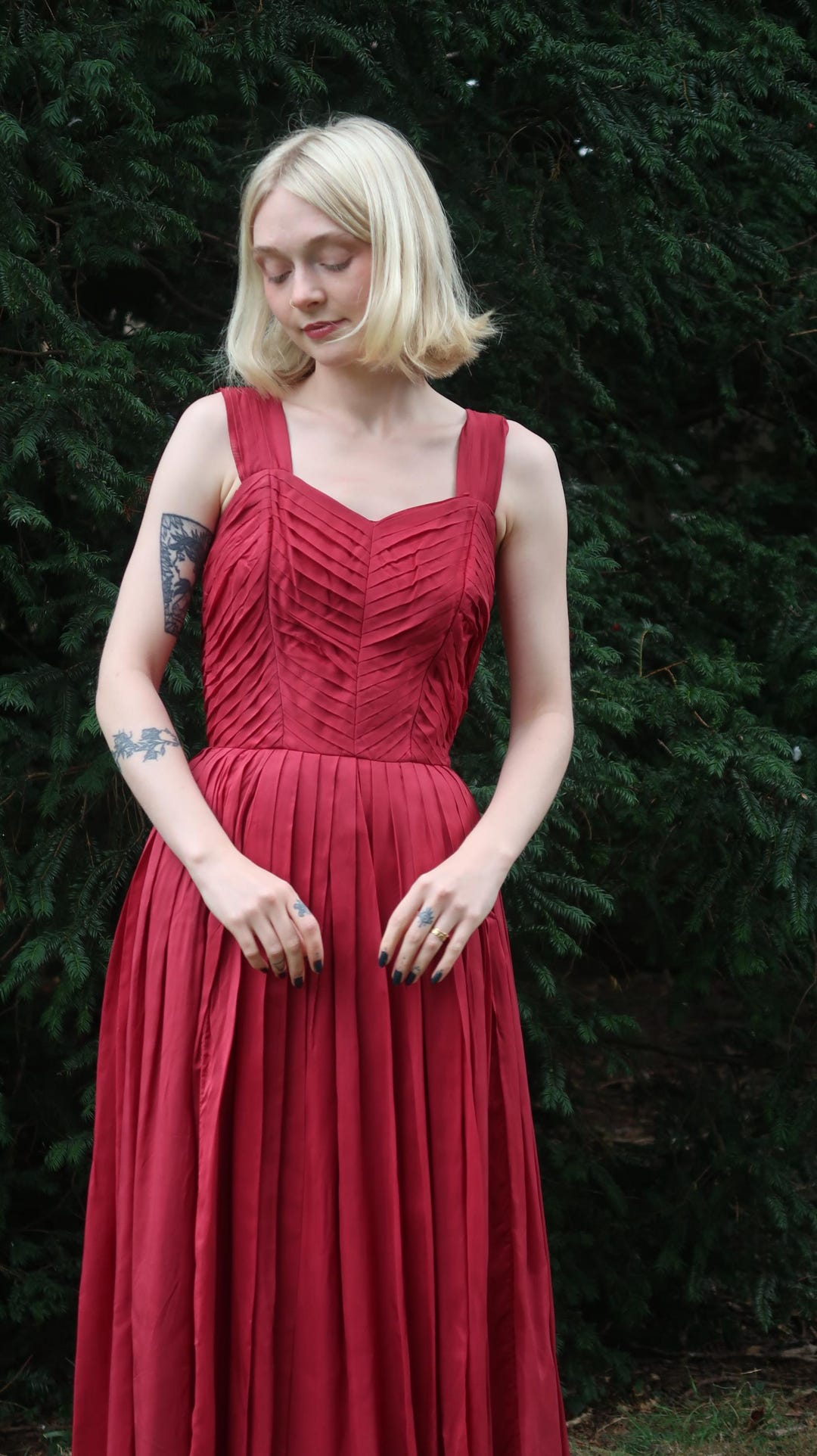Vintage Handmade Deep Red 1950s Evening Gown Dress Size Xs
