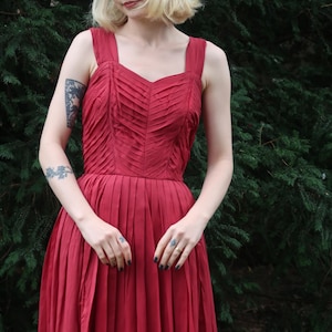 Vintage Handmade Deep Red 1950s Evening Gown Dress Size XS