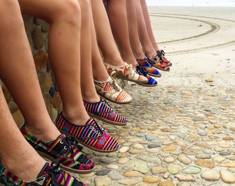 Artisan sneakers for big kids, made with colorful woven South American textiles, summer shoes. colorful sneakers. cool shoes