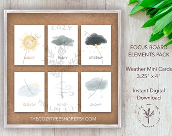 Paquete de elementos WEATHER Focus Board / Descarga digital, Solo imprimible, Educación en el hogar, Aula, Elementos esenciales para maestros