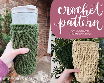 Alpine Twist Cup Cozy PATTERN / Crochet PDF Patrón Intermedio, Manga, Portabotellas, Proyecto de Hilo
