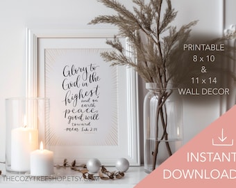 Gloria a Dios Verso Arte Impresión - Lucas 2:14 / DESCARGA PNG INSTANTE - Navidad, Vacaciones, Natividad, Decoración del Hogar Cristiano