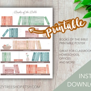 Books of the Bible Printable Poster | INSTANT PDF DOWNLOAD - Great for classrooms, homeschool, Bible class, church, offices