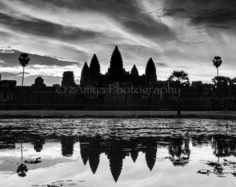 Angkor Wat Temple, Black and White, Landscape Photography, Photo Print, Gallery Wrap Canvas, Metal Print, Wall Decor