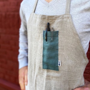 Linen Pro Apron | Linen Bib Apron | Pen Pocket | Natural Handmade Apron | Reversible