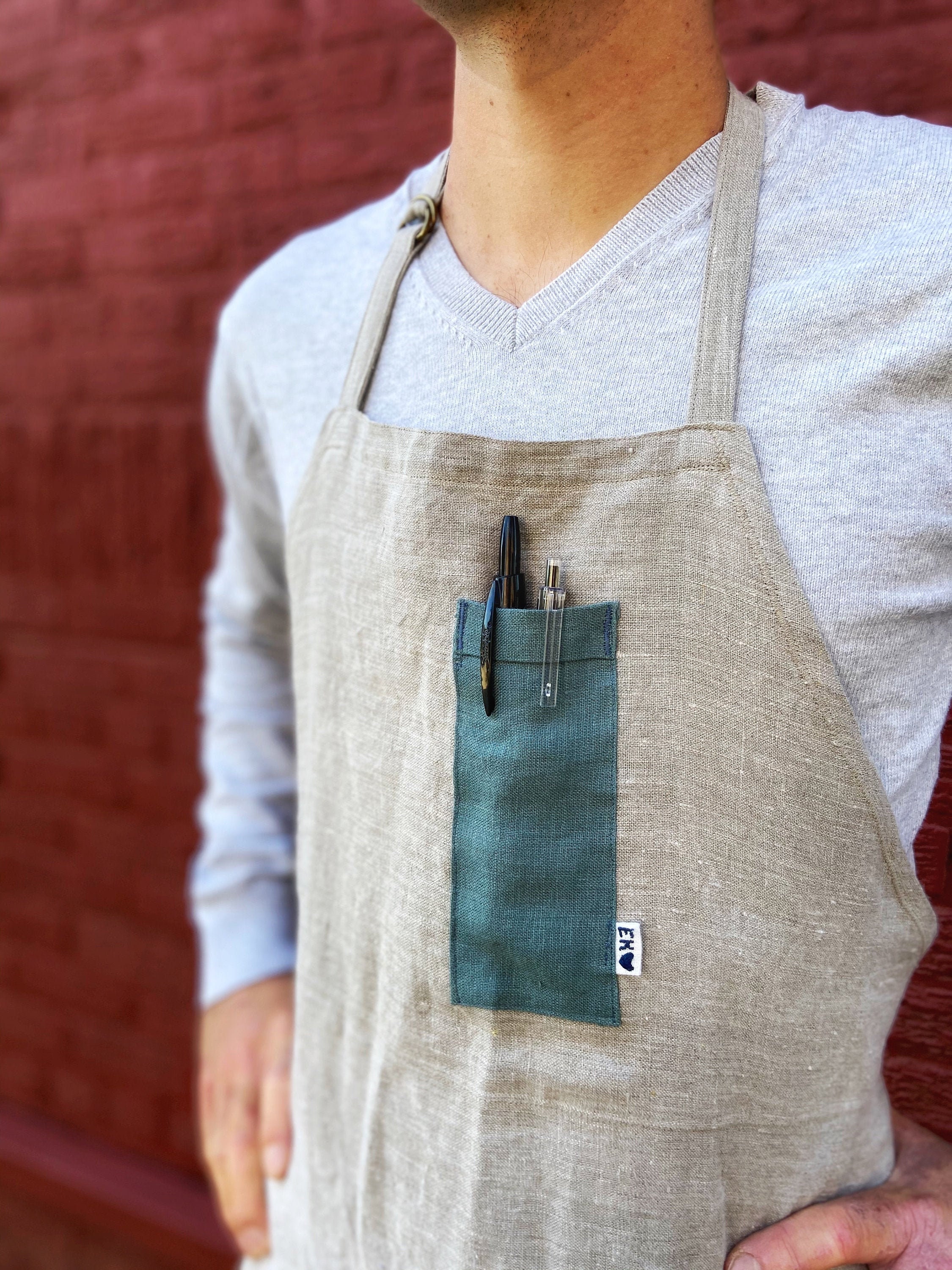 Linen Pro Apron Linen Bib Apron Pen Pocket Natural Etsy