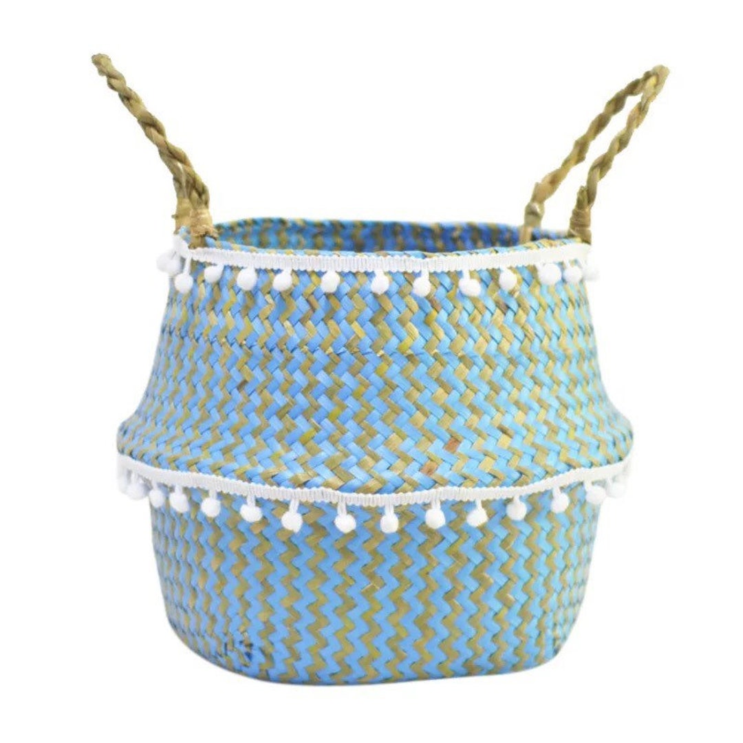 Woven Foldable Basket Wicker Basket Blue Wicker Basket Blue Etsy