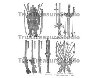 Armas históricas Armadura Historia Digital Scrapbook Papel Collage Hojas IMPRIMIBLE Descarga instantánea