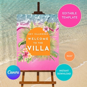 Love Island Bachelorette Party Sign: Tropical Welcome, Editable Canva Template