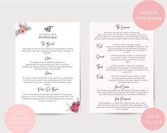 Printable Sikh Wedding Program: Anand Karaj Ceremony (PDF & PNG)