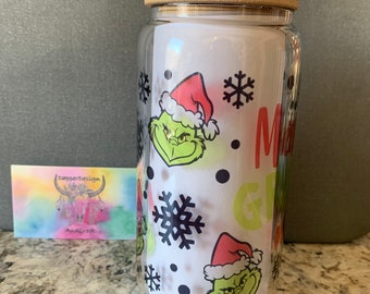 16 oz Libby Timber | Glass Can | Water Glass | Iced Coffee | Iced Tea | Beverage Container | Christmas | Grinch | Grinchmas | Merry Grinchma
