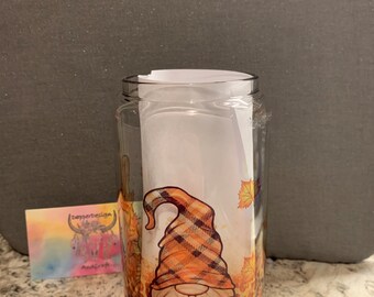 16 oz Libby Timber | Glass Can | Water Glass | Iced Coffee | Hot Coffee | Beverage Container | Fall | Gnomes | Rustic | Country | Autumn