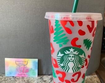 Christmas Leopard | Leopard Print | Christmas Tree | Christmas | Venti Cup | Stars | Starbucks | 24 oz Cup | Cold Cup