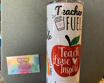 20 oz Skinny Tumbler | Skinny Tumbler | 20 oz Tumbler | Teacher Fuel | Teach | Educator | Educate | Gift