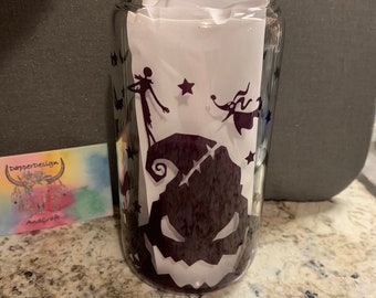 16 oz Libby Timber | Glass Can | Water Glass | Iced Coffee | Hot Coffee | Beverage Container | Halloween | Oogie Boogie | Nightmare