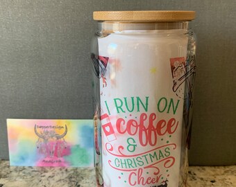 16 oz Libby Timber | Glass Can | Water Glass | Iced Coffee | Iced Tea | Beverage Container | Christmas | Coffee | Christmas Cheer | Cheer