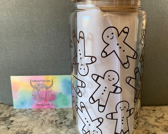 16 oz Libby Timber | Glass Can | Water Glass | Iced Coffee | Iced Tea | Beverage Container | Christmas | Gingerbread | Gingerbread Men