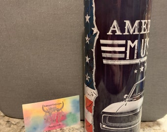 20 oz Skinny Tumbler | Skinny Tumbler | 20 oz Tumbler | American Muscle Car | American Flag | Classic | Old School