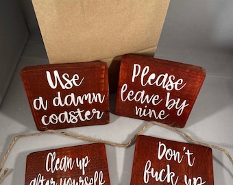 Posavasos sarcásticos, posavasos divertidos, posavasos groseros, posavasos de madera, posavasos para bebidas