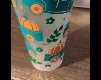 Pumpkin and Truck | Fall Venti | Venti Cup | Stars | Starbucks | 24 oz Cup | Cold Cup | Coffee | Fall | Harvest | Give Thanks