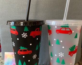 Trucks and Trees | Christmas | Winter | Venti Cup | No Hole Venti | Stars | Starbucks | 24 oz Cup | Cold Cup