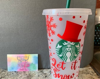 Let It Snow | Snowman | Snow | Winter | Christmas | Venti Cup | Stars | Starbucks | 24 oz Cup | Cold Cup