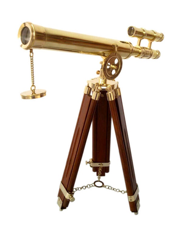 Messing-Teleskop Double Barrel Mit Holzstativ Antike 